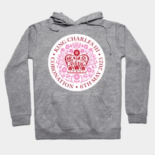 King Charles III Official Coronation Emblem Red and Pink Hoodie